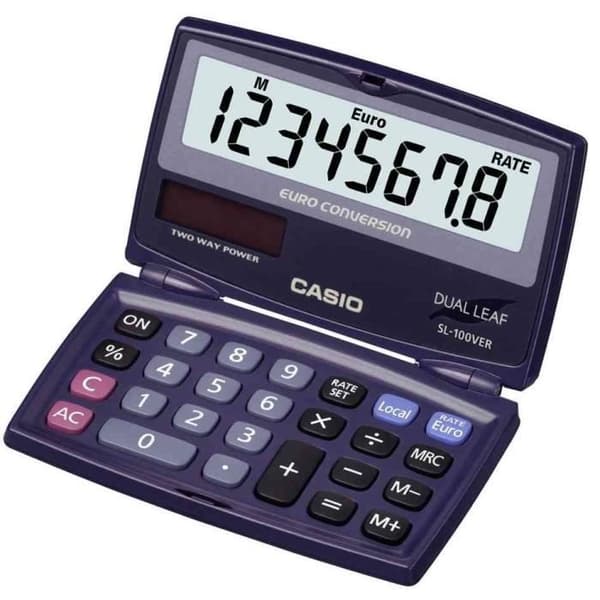 Fickräknare - CASIO - SL-100 VER - STOR LC-skärm - Solcellsdriven - 53 g