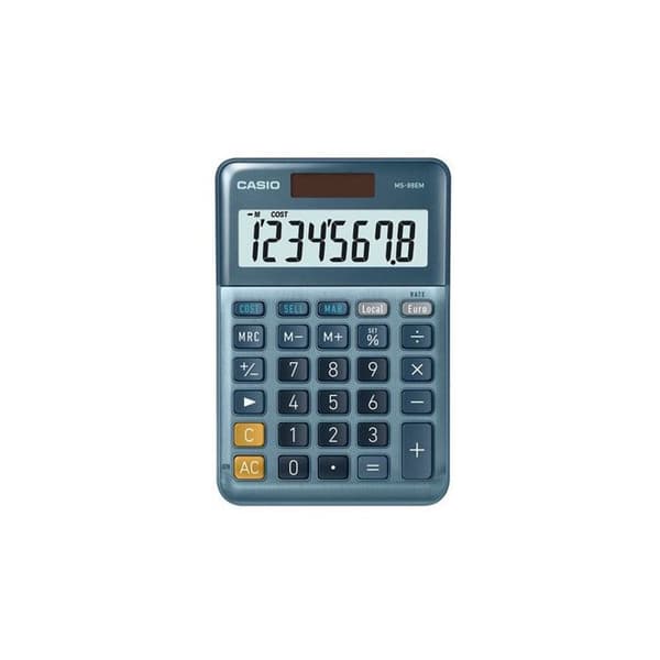 Skrivebordskalkulator - Casio - MS-88-EM - 8 tegn - Blå farge - Solenergi og batteridrift