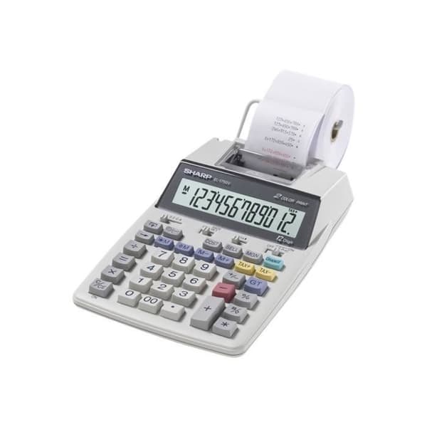 Sharp EL-1750V miniräknare med 12-siffrigt LCD-skrivarbatteri, nätadapter