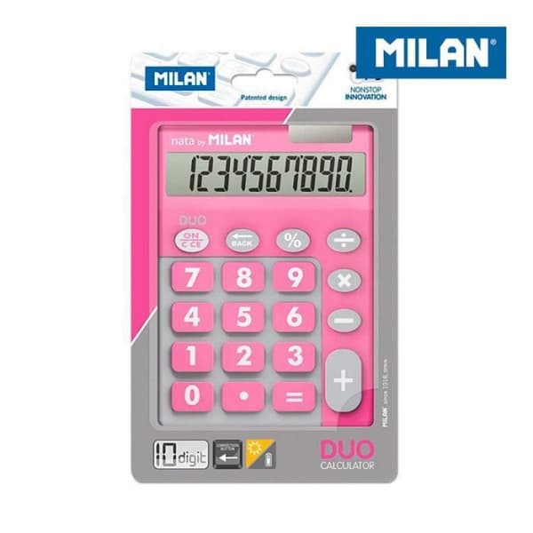 Skrivbordskalkylator - Milan - Duo 10 siffror - Rosa - Stora tangenter - Dubbel strömförsörjning