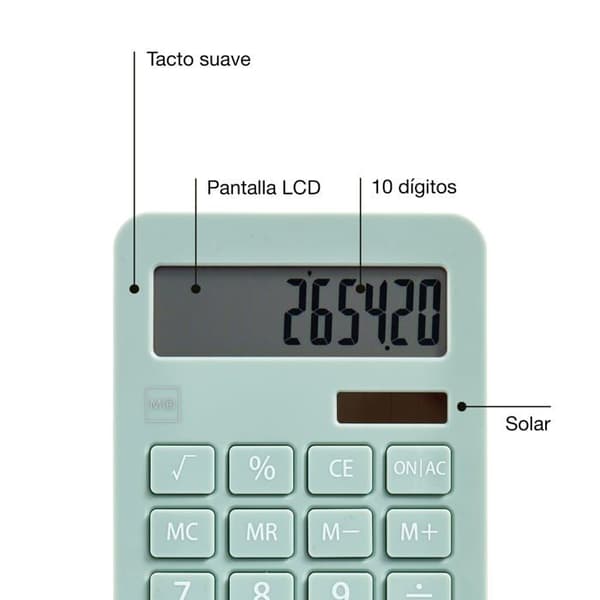 Miquelrius Kalkylator - MR13156 - Solarkalkylator, 10 Siffror, Stora Tangenter, LCD-skärm, Grön Färg