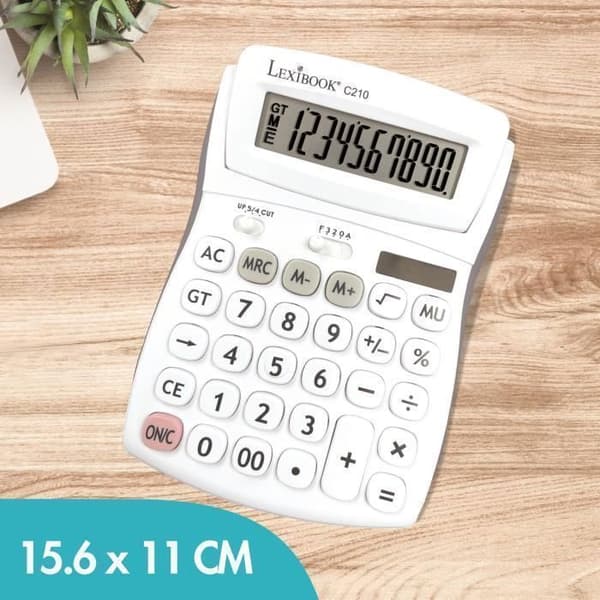 Skrivbordskalkylator - Flerfärgad - 10 Siffror - Justerbar Skärm - Gummifinish - Dubbla Strömkällor
