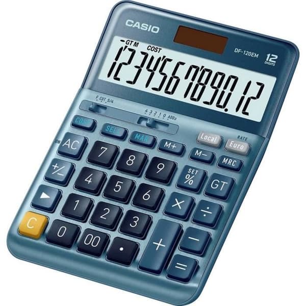 Skrivbordskalkylator - Casio - DF-120EM - Solenergi - Skärm 12 - Blå färg Blå