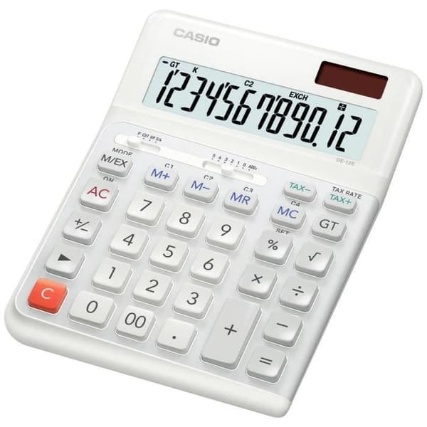 Casio DE-12E-WE Skrivbordsräknare vit Display: 12 batteridrivna, solenergidrivna (B x H x D) 140 x 188 x 35 mm Vit