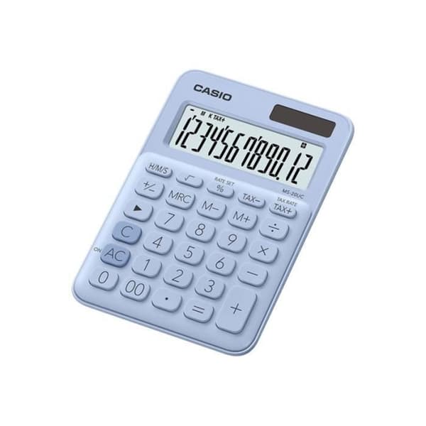 Skrivbordskalkylator - Casio - MS-20UC - 12 siffror - Solpanel - Ljusblå Blå