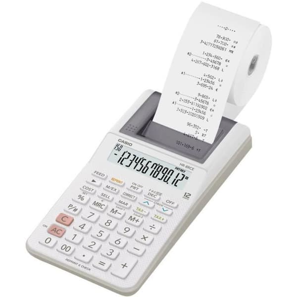 Skrivare räknare - Casio - HR-8RCE-WE - Vit färg - 12 skärm - Batteridriven