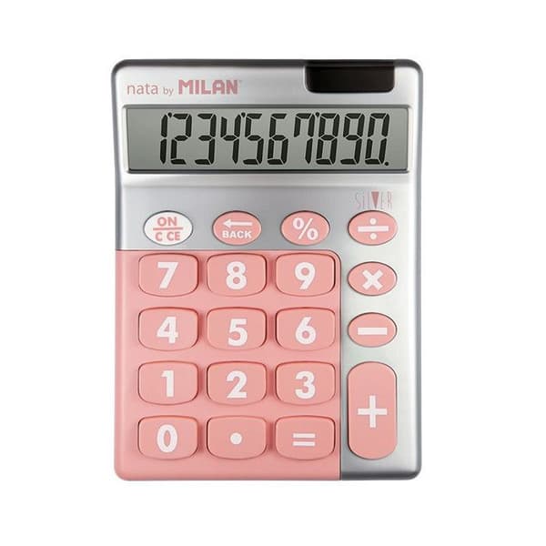 Skrivbordskalkylator - Milan - 10 siffror - Stort skärm - Silver/Rosa - Batterier