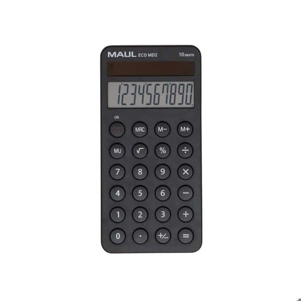 MAUL Pocket Calculator ECO MD 2 LCD-display 1 rad, 10 siffror Solenergi 14.7 x 7.2 x 1.2 cm svart