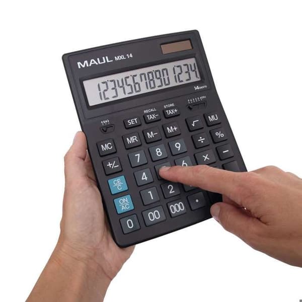MAUL Kontorsräknare MXL 14 LCD-display 1 rad, 14 siffror Solenergi Batteri 20.5 x 15.5 x 3.5 cm svart