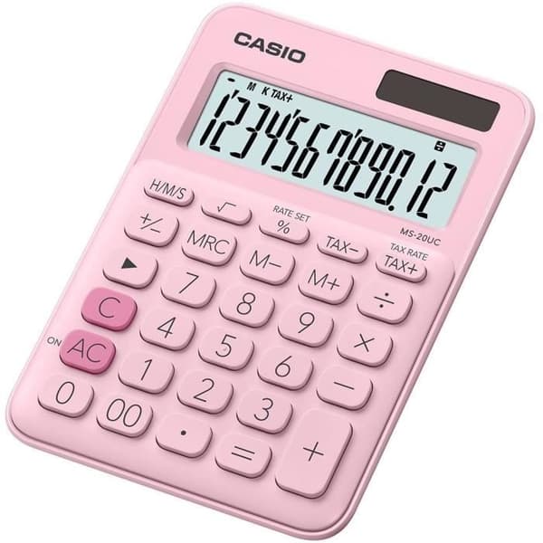 Desktop-kalkylator - CASIO - MS-20UC-PK-S-UC - Rosa - 12 teckens skärm - Sol- och batterienergi Rosa