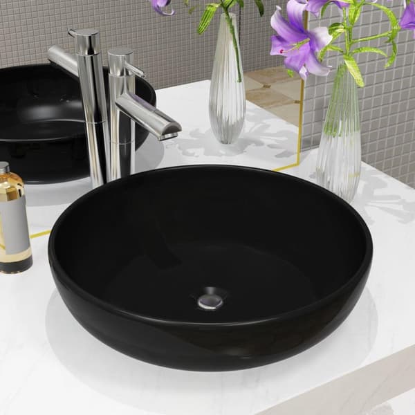 vidaXL Servant keramisk rund svart 42x12 cm