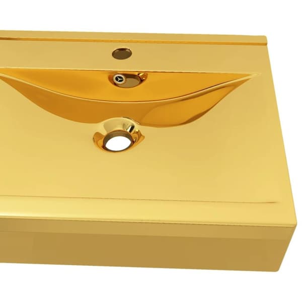 vidaXL Tvättställ med bräddavlopp 60x46x16 cm keramik guld