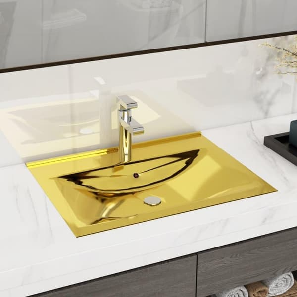 vidaXL Tvättställ med bräddavlopp 60x46x16 cm keramik guld