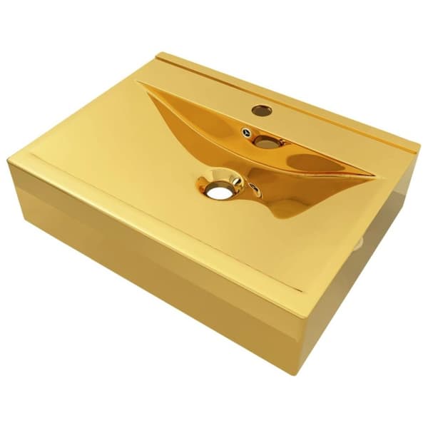 vidaXL Tvättställ med bräddavlopp 60x46x16 cm keramik guld