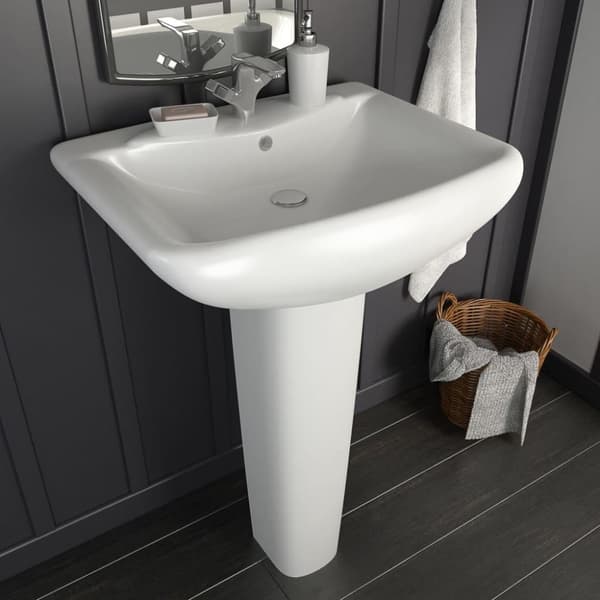 vidaXL fritstående vask med piedestal keramik hvid 580 x 470 x 200 mm