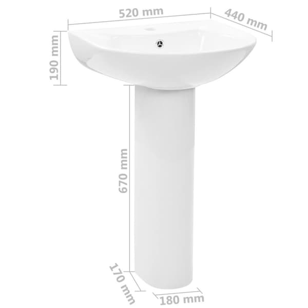 vidaXL fritstående håndvask med piedestal keramik hvid 520 x 440 x 190 mm