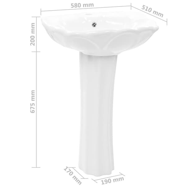 vidaXL fritstående vask med piedestal keramik hvid 580 x 510 x 200 mm