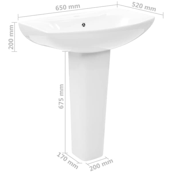 vidaXL Servant frittstående sokkel keramisk hvit 650x520x200 mm