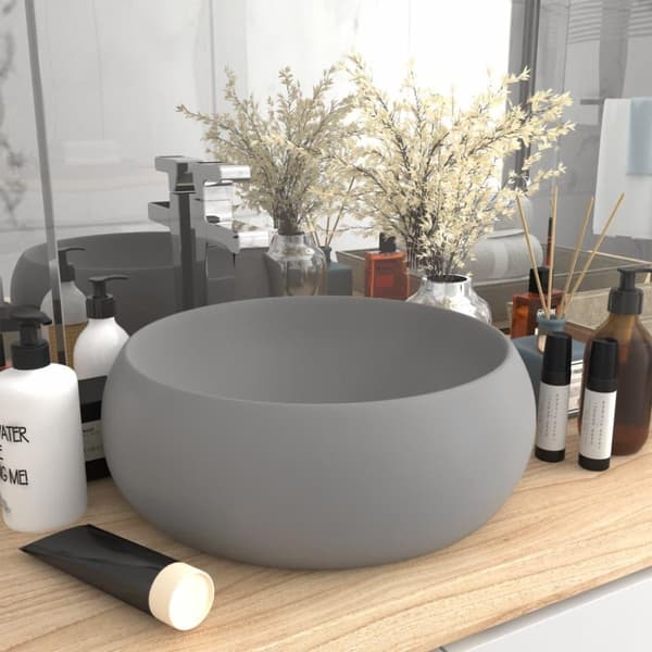 vidaXL luksuriøs håndvask 40x15 cm rund keramik mat lysegrå