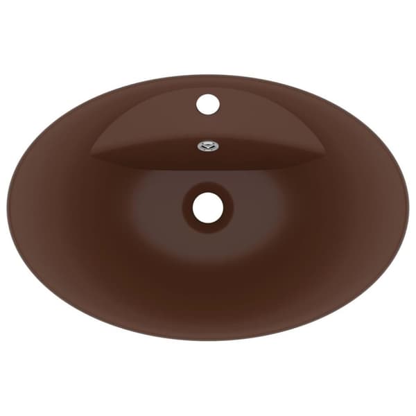 vidaXL luksuriøs håndvask overløb 58,5x39cm keramisk oval mat brun