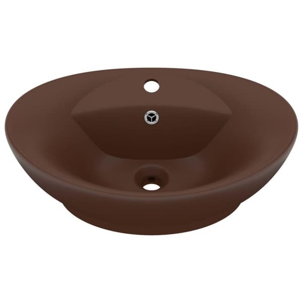 vidaXL luksuriøs håndvask overløb 58,5x39cm keramisk oval mat brun