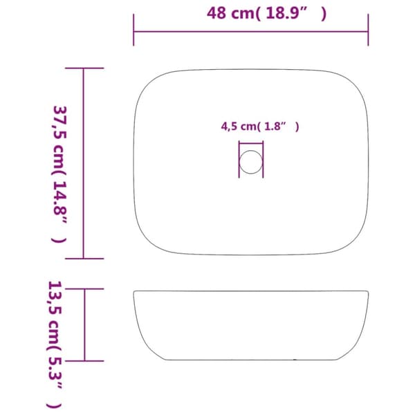 vidaXL Benkeservant svart rektangulær 48x37,5x13,5 cm keramikk