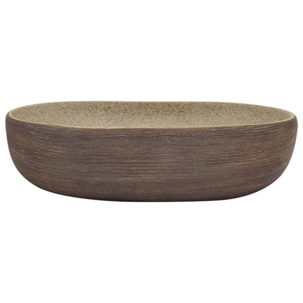 vidaXL håndvask til bordplade 59x40x14 cm oval keramik sand og brun