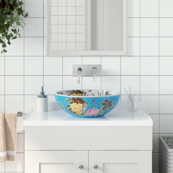 vidaXL håndvask til bordplade Φ41x14 cm rund keramik flerfarvet