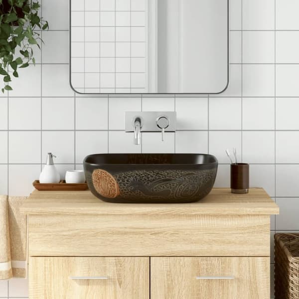vidaXL håndvask til bord 48x37,5x13,5 cm rektangulær keramik sort