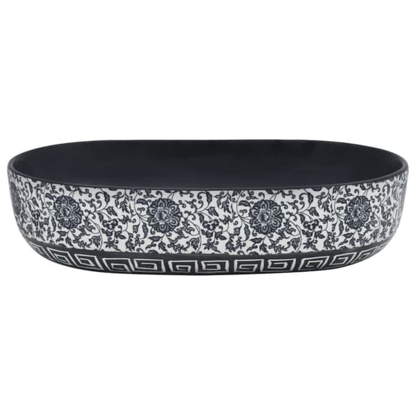 vidaXL håndvask til bordplade 59x40x14 cm oval keramik sort og blå