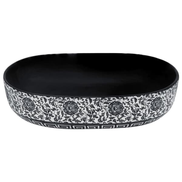 vidaXL håndvask til bordplade 59x40x14 cm oval keramik sort og blå