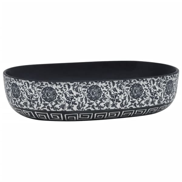 vidaXL håndvask til bordplade 59x40x14 cm oval keramik sort og blå