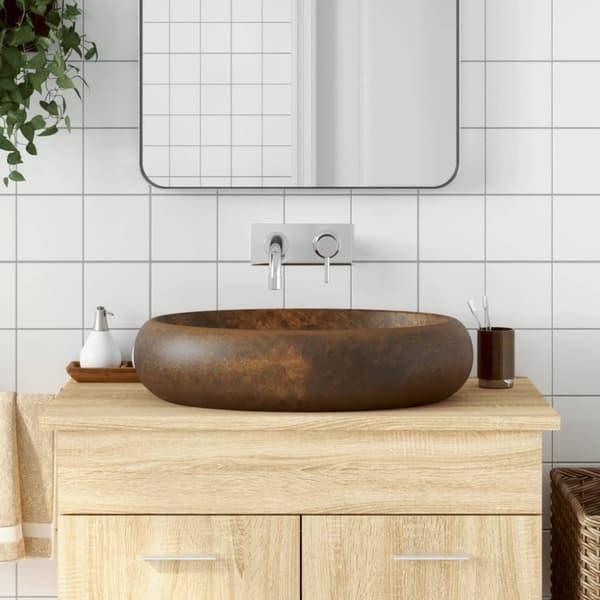 vidaXL Benkeservant brun oval 59x40x15 cm keramikk