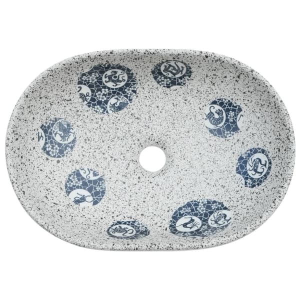 vidaXL håndvask til bordplade 47x33x13 cm oval keramik grå og blå