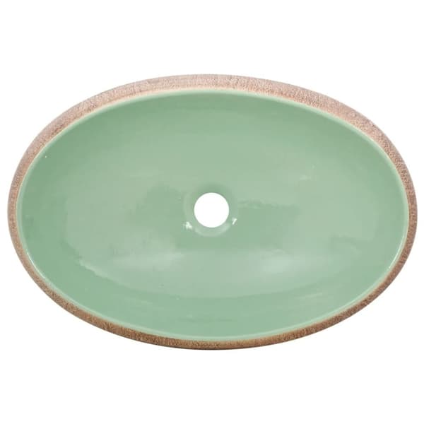 vidaXL håndvask til bordplade 59x40x15 cm oval keramik grøn og brun