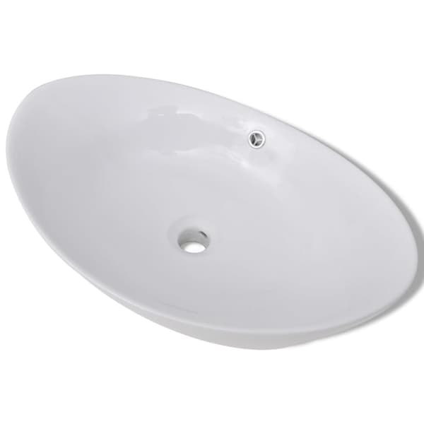 håndvask keramisk oval med overløb 59 x 38,5 cm