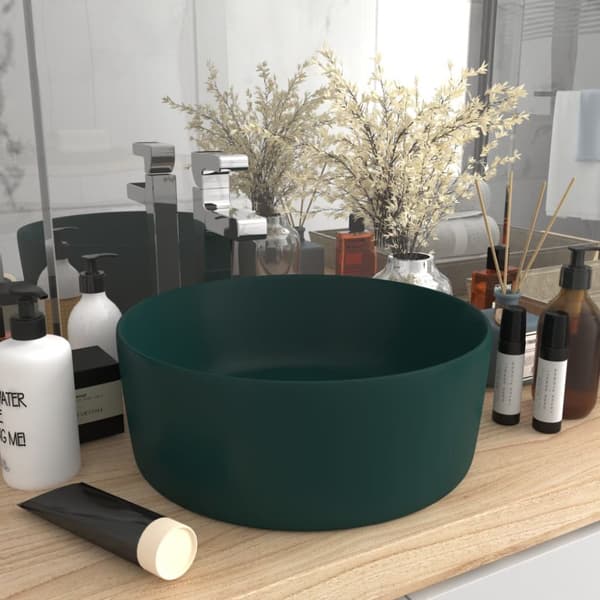 luksuriøs håndvask 40x15 cm rund keramik mat mørkegrøn
