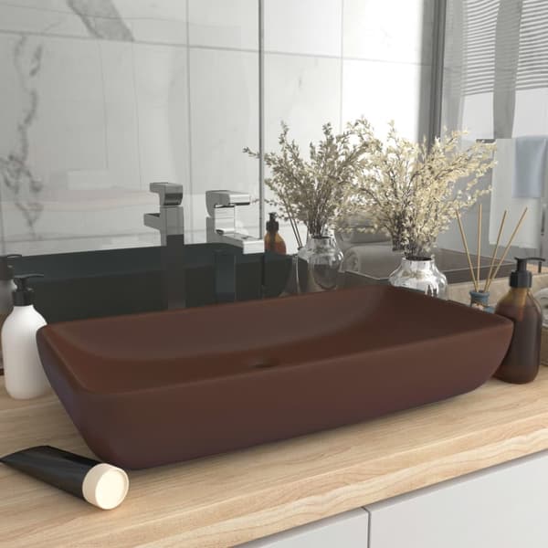 luksuriøs håndvask 71x38 cm rektangulær keramik mat mørkebrun