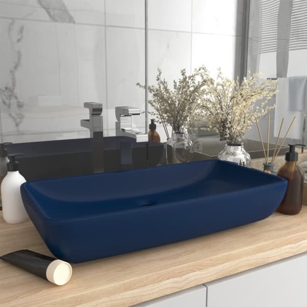 luksuriøs håndvask 71x38 cm rektangulær keramik mat mørkeblå