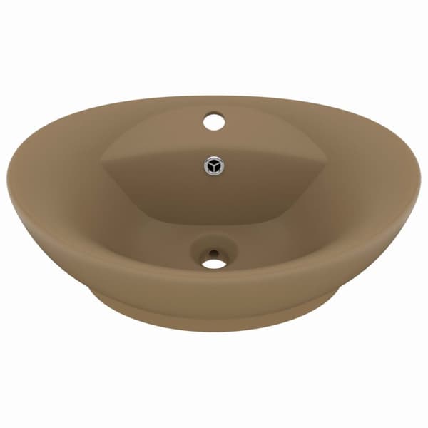luksuriøs håndvask overløb 58,5x39 cm keramik oval mat creme