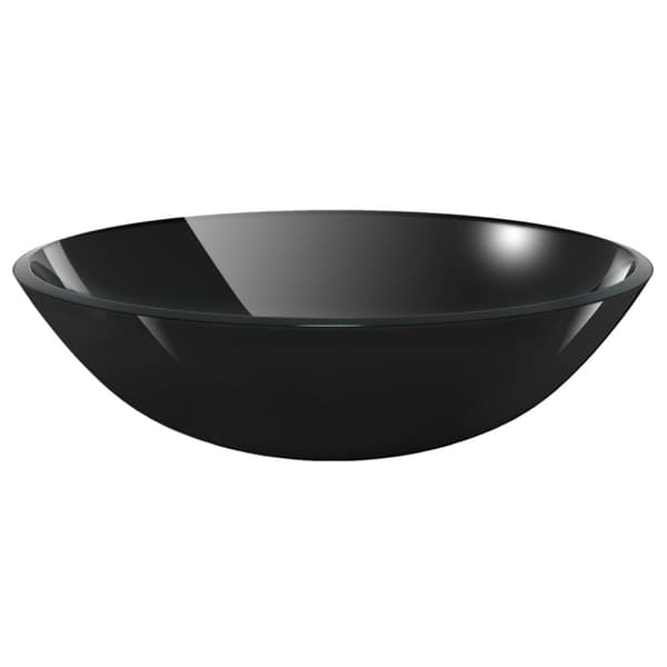 håndvask til badeværelse m. hane og bundventil hærdet glas sort