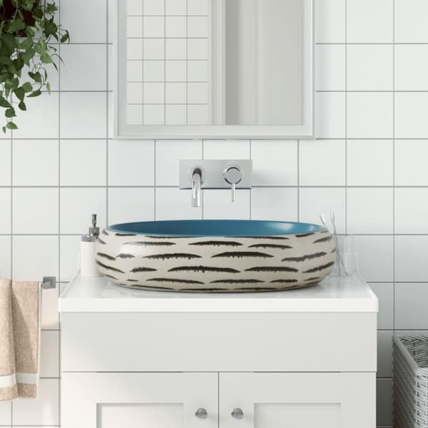 håndvask til bordplade 59x40x15 cm oval keramik flerfarvet