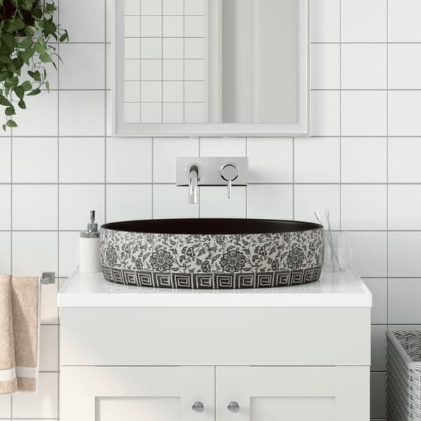 håndvask til bord 56,5x36,5x13,5 cm oval keramik sort og blå