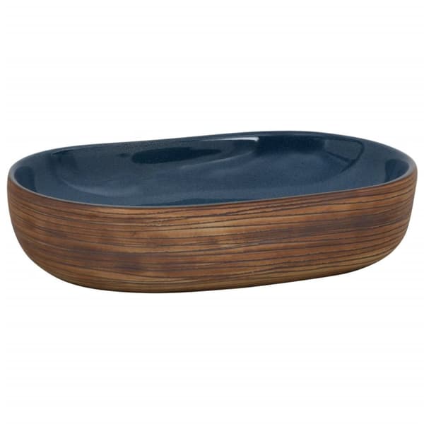 håndvask til bordplade 59x40x14 cm oval keramik brun og blå