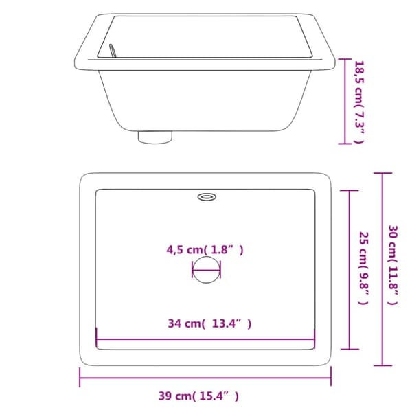 badeværelsesvask 39x30x18,5 cm rektangulær keramisk hvid