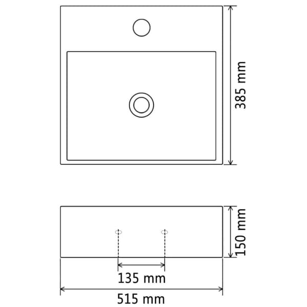 håndvask med vandhanehul 51,5x38,5x15 cm keramik sort