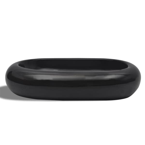 Handfat svart keramisk oval