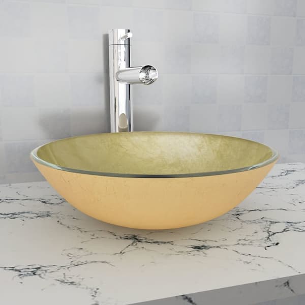 håndvask hærdet glas 42 cm guldfarvet