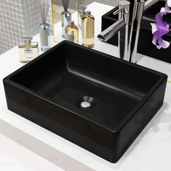 håndvask keramik rektangulær sort 41 x 30 x 12 cm