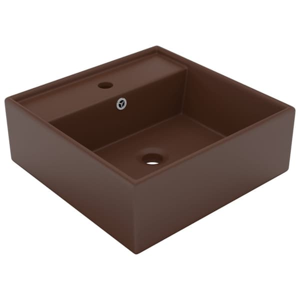 luksus håndvask overløb 41x41cm keramik firkantet mat mørkebrun